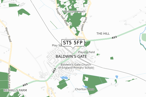 ST5 5FP map - small scale - OS Open Zoomstack (Ordnance Survey)