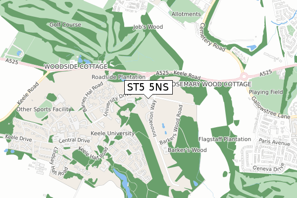 ST5 5NS map - small scale - OS Open Zoomstack (Ordnance Survey)