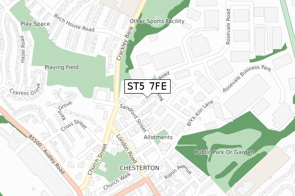 ST5 7FE map - large scale - OS Open Zoomstack (Ordnance Survey)