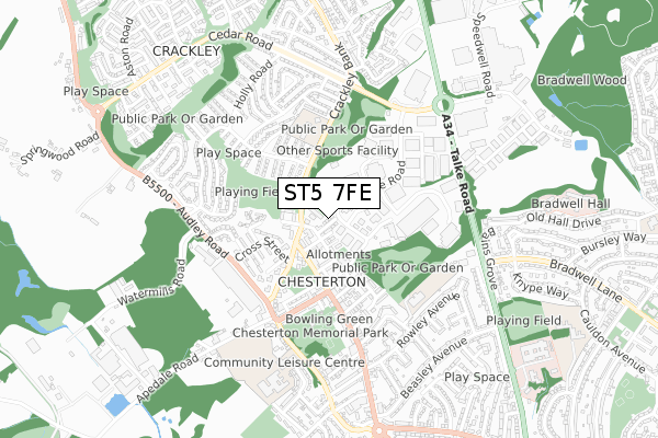 ST5 7FE map - small scale - OS Open Zoomstack (Ordnance Survey)