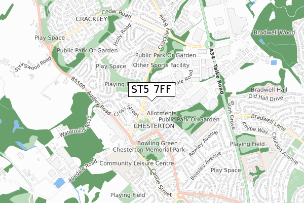 ST5 7FF map - small scale - OS Open Zoomstack (Ordnance Survey)