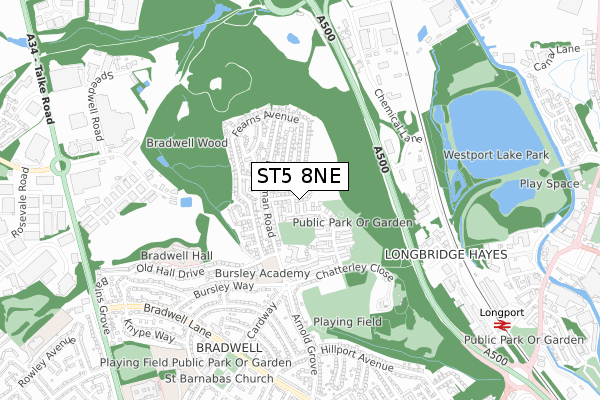 ST5 8NE map - small scale - OS Open Zoomstack (Ordnance Survey)