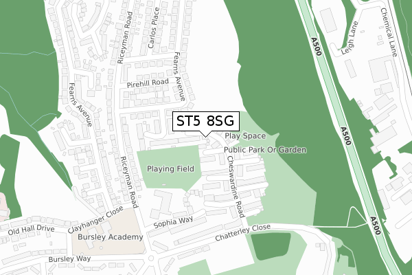 ST5 8SG map - large scale - OS Open Zoomstack (Ordnance Survey)