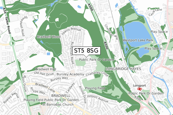 ST5 8SG map - small scale - OS Open Zoomstack (Ordnance Survey)