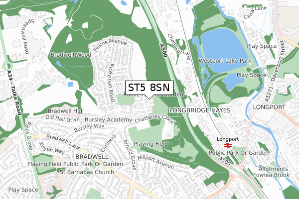 ST5 8SN map - small scale - OS Open Zoomstack (Ordnance Survey)