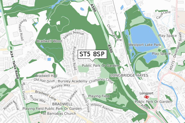 ST5 8SP map - small scale - OS Open Zoomstack (Ordnance Survey)