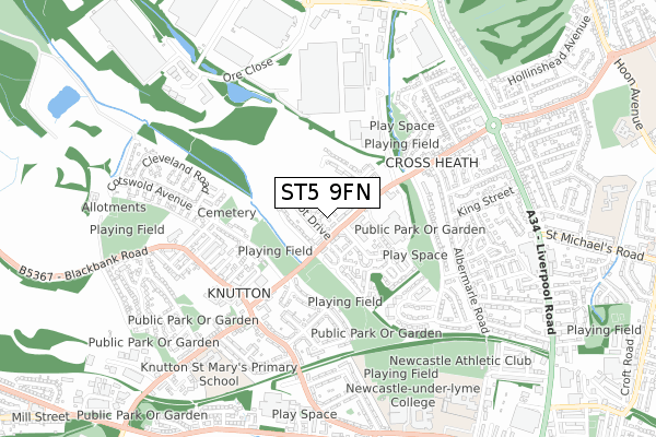 ST5 9FN map - small scale - OS Open Zoomstack (Ordnance Survey)