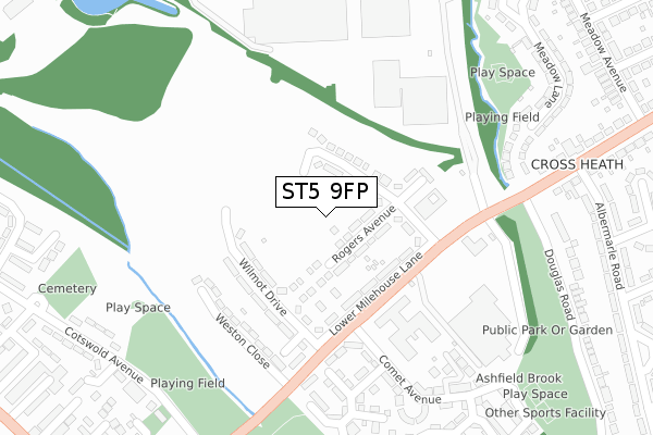 ST5 9FP map - large scale - OS Open Zoomstack (Ordnance Survey)