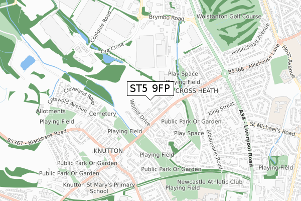 ST5 9FP map - small scale - OS Open Zoomstack (Ordnance Survey)