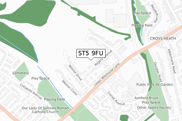 ST5 9FU map - large scale - OS Open Zoomstack (Ordnance Survey)