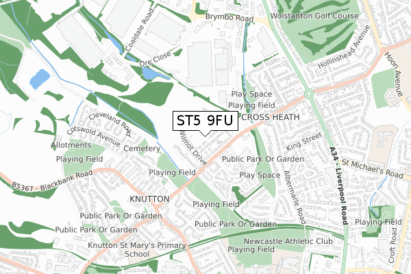 ST5 9FU map - small scale - OS Open Zoomstack (Ordnance Survey)