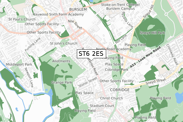 ST6 2ES map - small scale - OS Open Zoomstack (Ordnance Survey)
