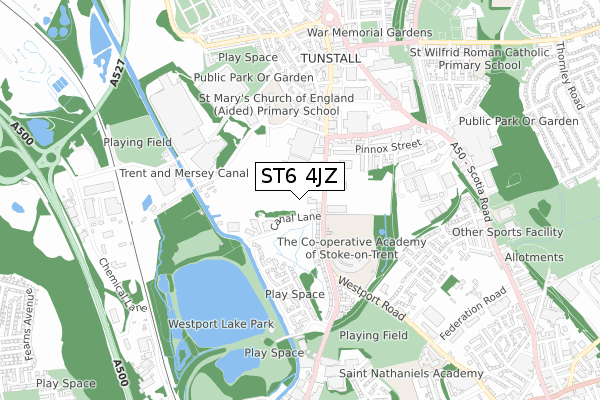 ST6 4JZ map - small scale - OS Open Zoomstack (Ordnance Survey)