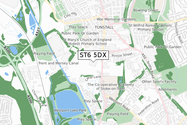 ST6 5DX map - small scale - OS Open Zoomstack (Ordnance Survey)