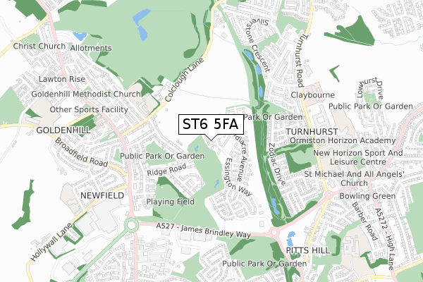 ST6 5FA map - small scale - OS Open Zoomstack (Ordnance Survey)