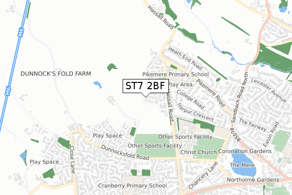ST7 2BF map - small scale - OS Open Zoomstack (Ordnance Survey)