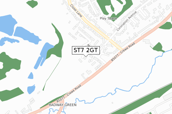 ST7 2GT map - large scale - OS Open Zoomstack (Ordnance Survey)