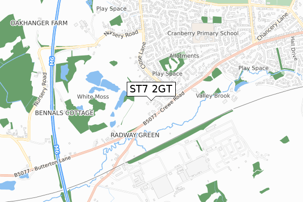 ST7 2GT map - small scale - OS Open Zoomstack (Ordnance Survey)