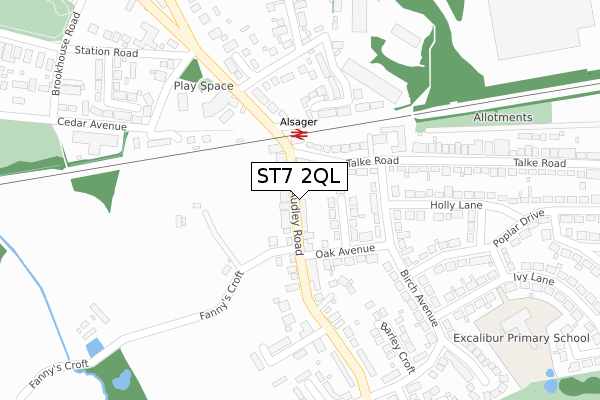 ST7 2QL map - large scale - OS Open Zoomstack (Ordnance Survey)