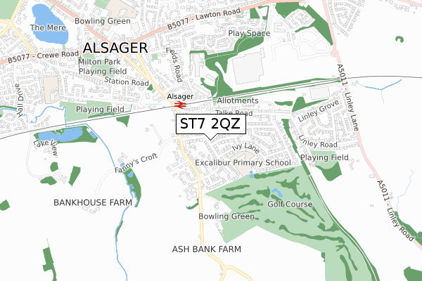 ST7 2QZ map - small scale - OS Open Zoomstack (Ordnance Survey) ST7 2QZ map - small scale - OS Open Zoomstack (Ordnance Survey)