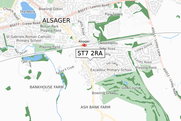 ST7 2RA map - small scale - OS Open Zoomstack (Ordnance Survey)