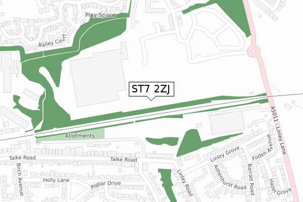 ST7 2ZJ map - large scale - OS Open Zoomstack (Ordnance Survey)