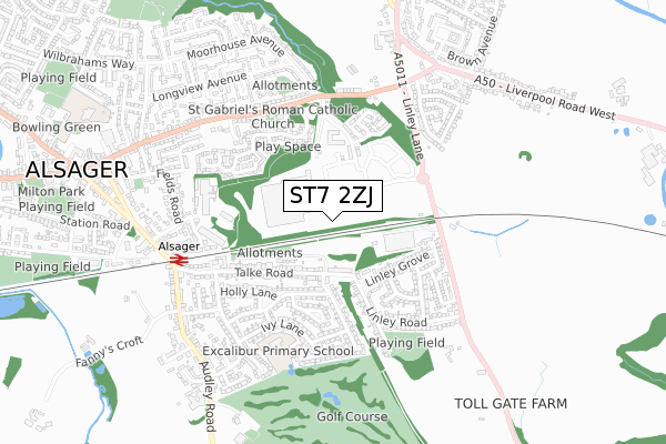 ST7 2ZJ map - small scale - OS Open Zoomstack (Ordnance Survey)