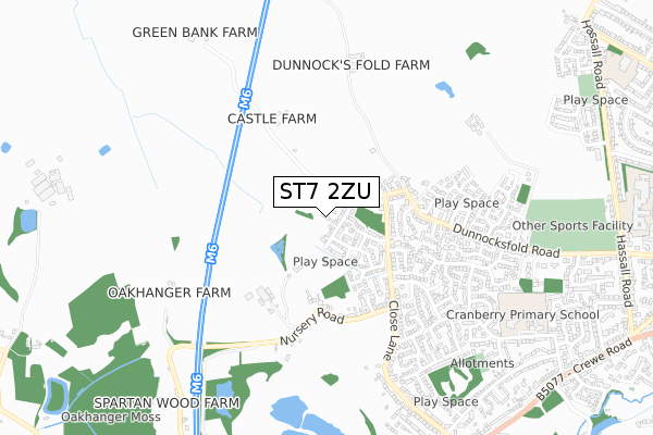 ST7 2ZU map - small scale - OS Open Zoomstack (Ordnance Survey) ST7 2ZU map - small scale - OS Open Zoomstack (Ordnance Survey)