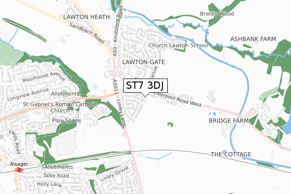 ST7 3DJ map - small scale - OS Open Zoomstack (Ordnance Survey)