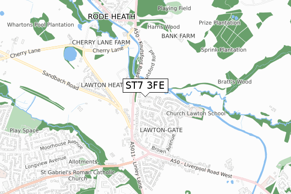 ST7 3FE map - small scale - OS Open Zoomstack (Ordnance Survey)
