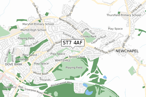 ST7 4AF map - small scale - OS Open Zoomstack (Ordnance Survey)