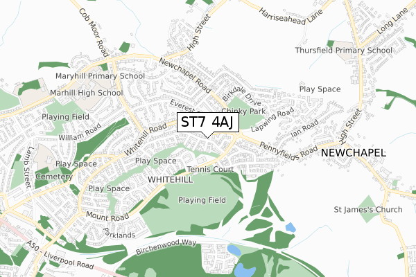 ST7 4AJ map - small scale - OS Open Zoomstack (Ordnance Survey)