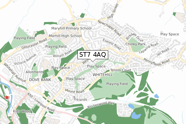 ST7 4AQ map - small scale - OS Open Zoomstack (Ordnance Survey)
