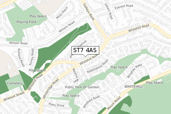 ST7 4AS map - large scale - OS Open Zoomstack (Ordnance Survey)