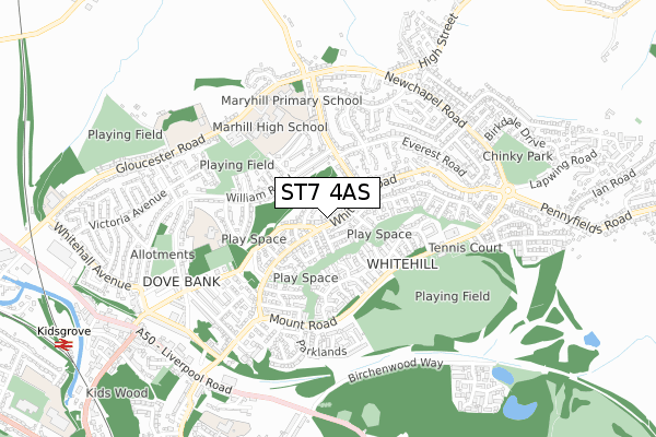 ST7 4AS map - small scale - OS Open Zoomstack (Ordnance Survey)