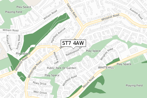 ST7 4AW map - large scale - OS Open Zoomstack (Ordnance Survey)