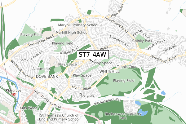 ST7 4AW map - small scale - OS Open Zoomstack (Ordnance Survey)