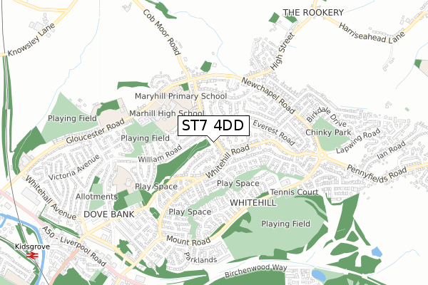 ST7 4DD map - small scale - OS Open Zoomstack (Ordnance Survey)