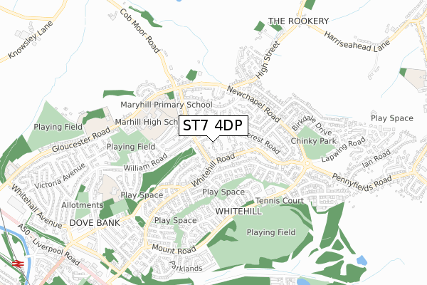 ST7 4DP map - small scale - OS Open Zoomstack (Ordnance Survey)