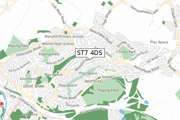 ST7 4DS map - small scale - OS Open Zoomstack (Ordnance Survey)