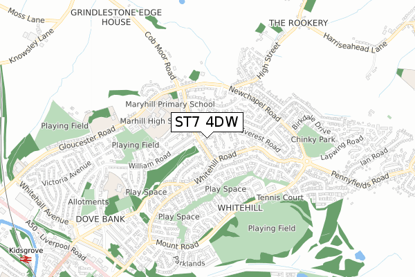 ST7 4DW map - small scale - OS Open Zoomstack (Ordnance Survey)