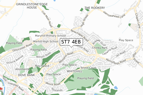 ST7 4EB map - small scale - OS Open Zoomstack (Ordnance Survey)
