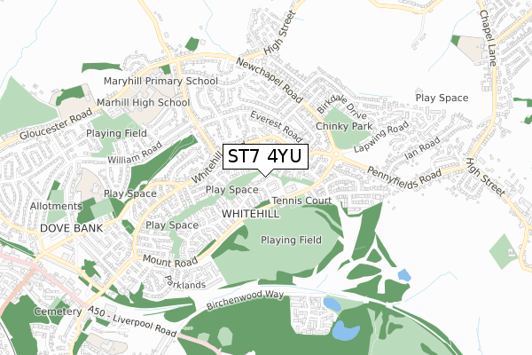 ST7 4YU map - small scale - OS Open Zoomstack (Ordnance Survey)
