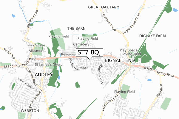 ST7 8QJ map - small scale - OS Open Zoomstack (Ordnance Survey)