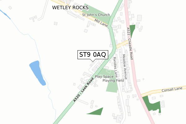ST9 0AQ map - large scale - OS Open Zoomstack (Ordnance Survey)