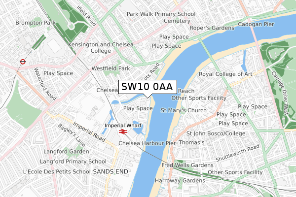 SW10 0AA map - small scale - OS Open Zoomstack (Ordnance Survey)