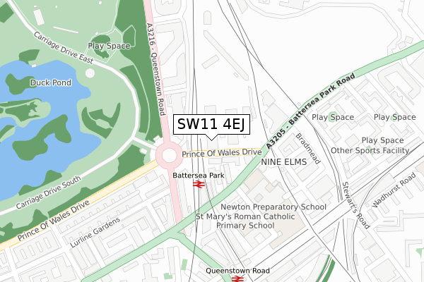 SW11 4EJ map - large scale - OS Open Zoomstack (Ordnance Survey)