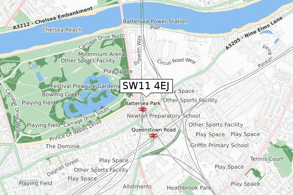 SW11 4EJ map - small scale - OS Open Zoomstack (Ordnance Survey)