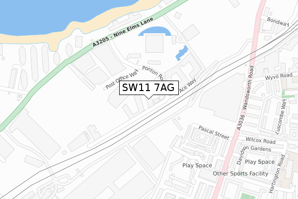 SW11 7AG map - large scale - OS Open Zoomstack (Ordnance Survey)