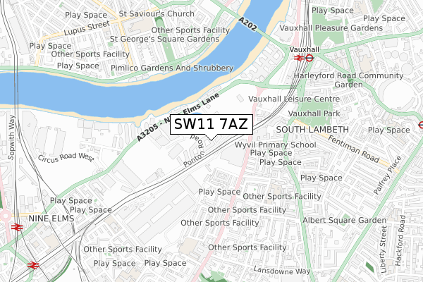 SW11 7AZ map - small scale - OS Open Zoomstack (Ordnance Survey)